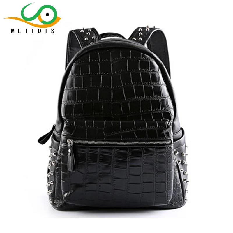 MLITDIS Black Korean Rivet Backpack Men Vintage Men's Leather Backpacks