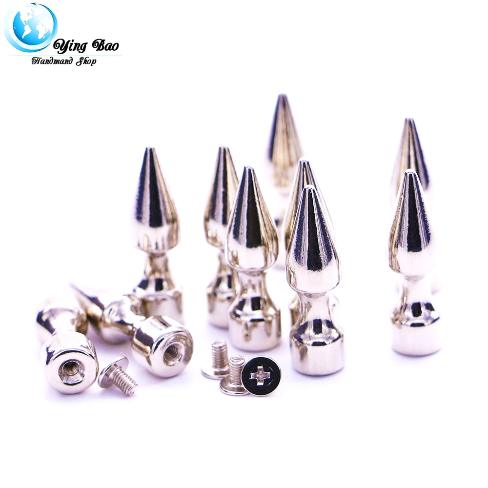 10sets/pack 9.5mm (Diameter), 35mm (Height) head nail rivet bag screws 2 Colors Black Silver conical spike B-30