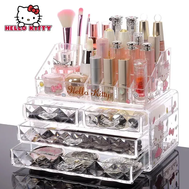 New 2016 Hot Hello Kitty Acrylic Makeup Organizer Drawer Grid Cosmetic