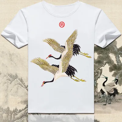 

Mr.nut Chinese style summer tide brand crane pattern printing men's short-sleeved T-shirt personality small fresh couple tshirt