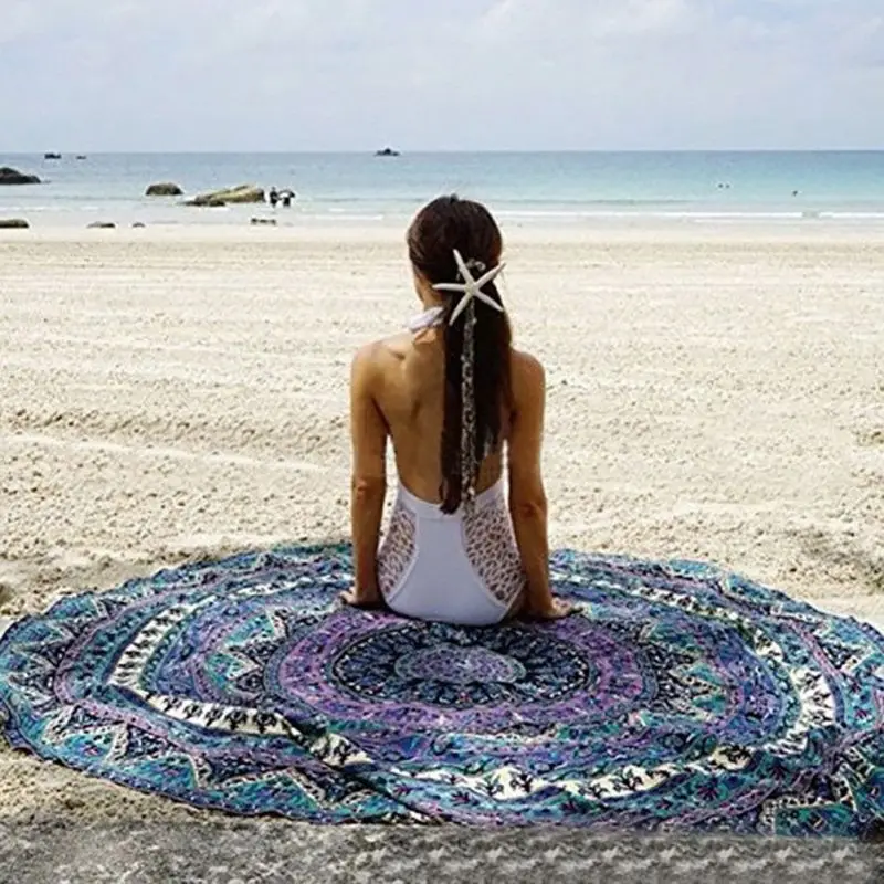 

New Bedding Outlet Round Portable Towel Fire Peacock Mandala Chiffon Beach Swim Towels Bohemia Bain Para Playa Toallas