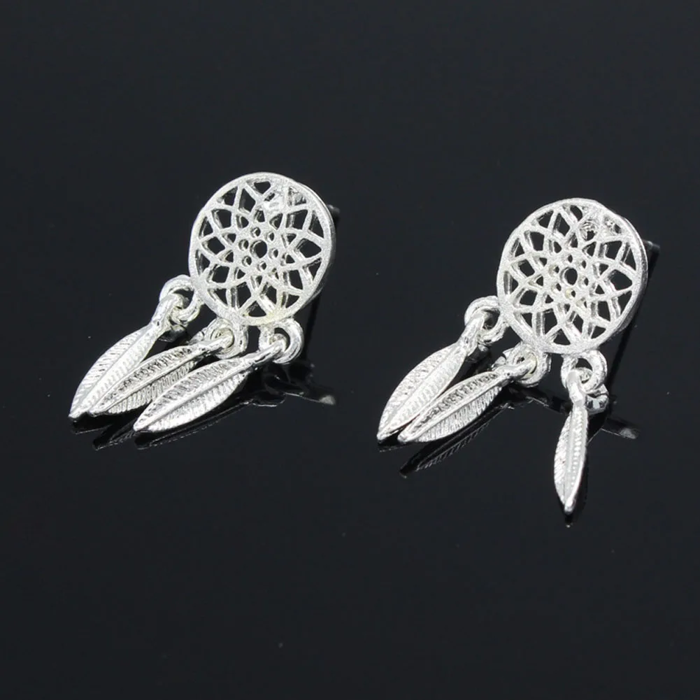 

New Fashion Silver Bohemia Nationality Indian Feather Dream Catcher Dreamcatcher Drop Earrings For Women Jewelry High Quality