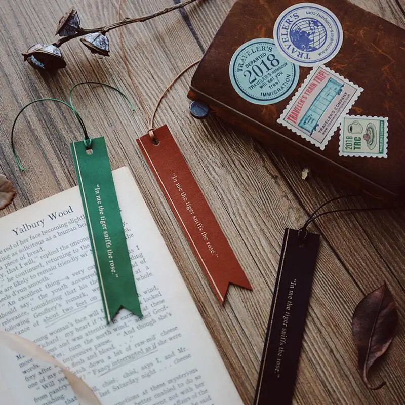 

Novelty Creative Gold Foil Gilding PU Leather Bookmark for Travel Diary Notebook Journal Leather School Office Accessory