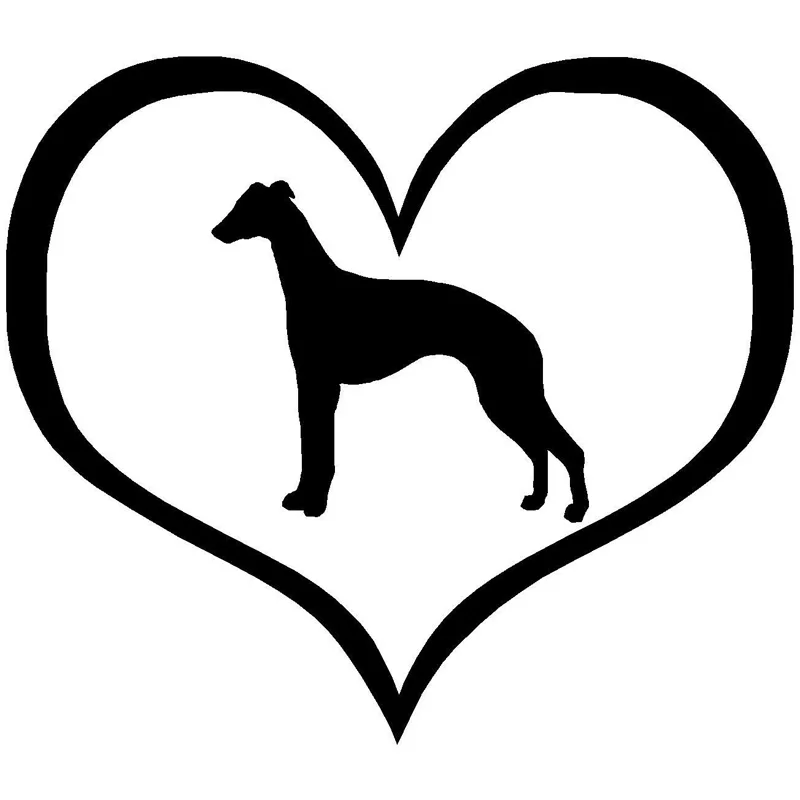 

10.9*9.5CM Whippet Dog Heart Decal Sticker Lovely Animal Window Decoration Car Stickers Black/Silver C6-0100