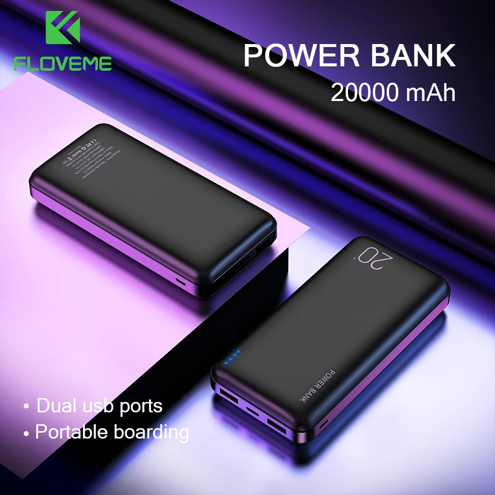FLOVEME power Bank 20000 мАч двойной USB телефон зарядное устройство Внешняя батарея Портативное зарядное устройство Bateria внешний аккумулятор зарядное устройство беспроводная зарядка внешний аккумулятор телефона