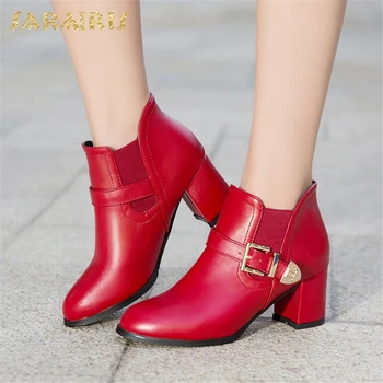 

SARAIRIS Plus Size 33-50 Thick Heels Buckle Strap Dropship Ankle Boots Woman Shoes Elegant Black Red Shoes Woman Boots Female