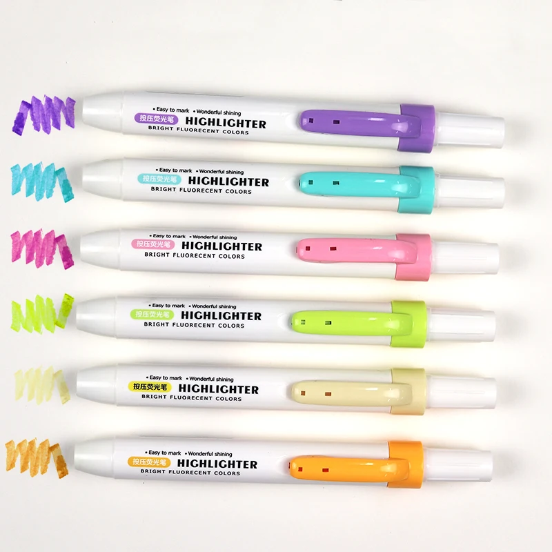 6 Pcs/set 6 Colors Press Highlighter Pens Fluorescent Pen Cute Art