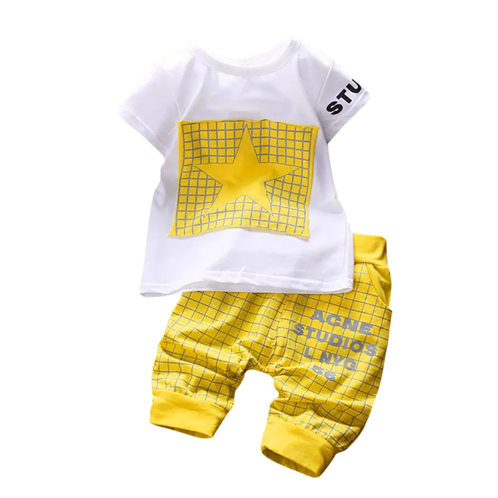 

Fashion Plaid Star Letter Print Set 2Pcs Infant Kid Boys Girl Letter Star Print Plaid Tops+Pants Outfits Clothes Set F4