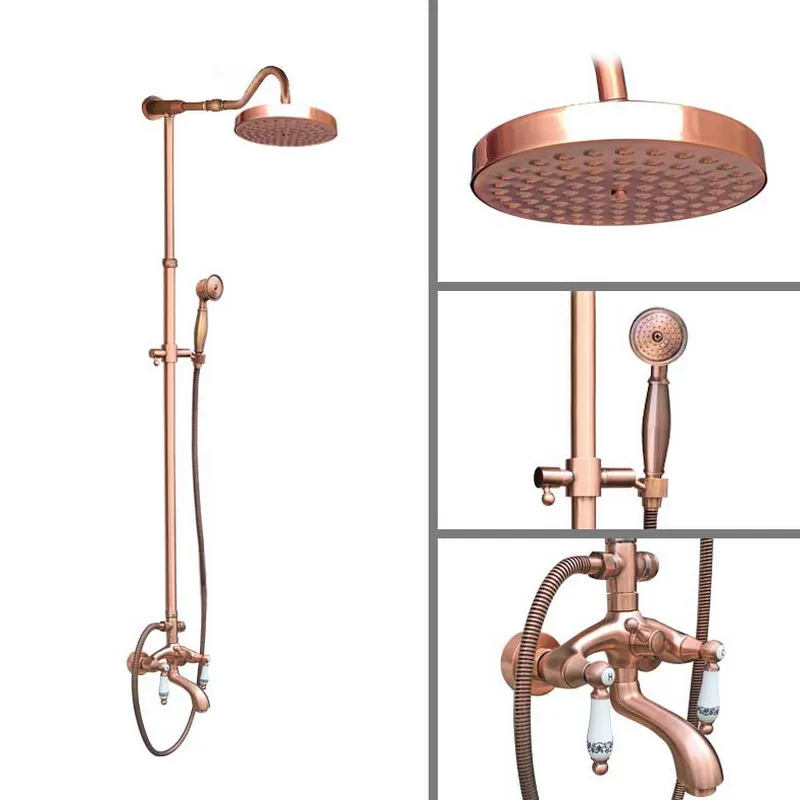 

Red Antique Copper Wall Mounted Bathroom Rain Shower Head Handshower Head Rainfall Shower Faucet Set Bath Tub Mixer Tap arg633