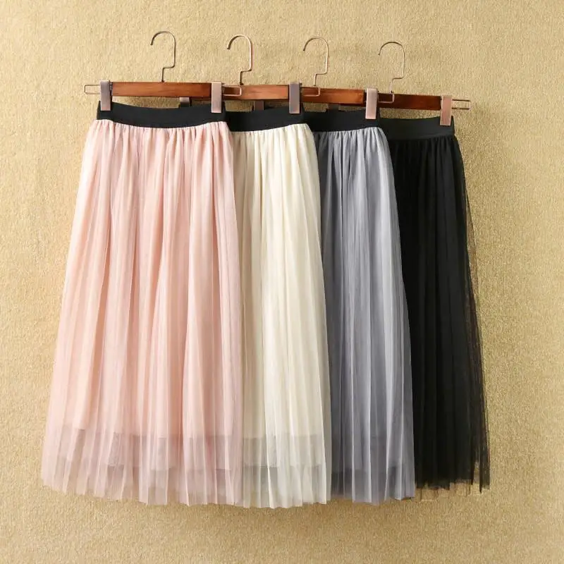 

2019 New Spring Autumn Children Solid Mesh Skirt Kids Girls Tutu Pleated Party Skirt Teens Girls Tulle Princess Long Skirt Q437