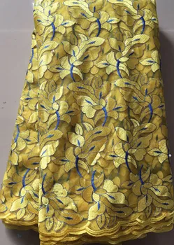 

Latest French Nigerian Laces Fabrics High Quality Tulle African Laces Fabric Wedding African French Tulle Lace ELL2978 yellow