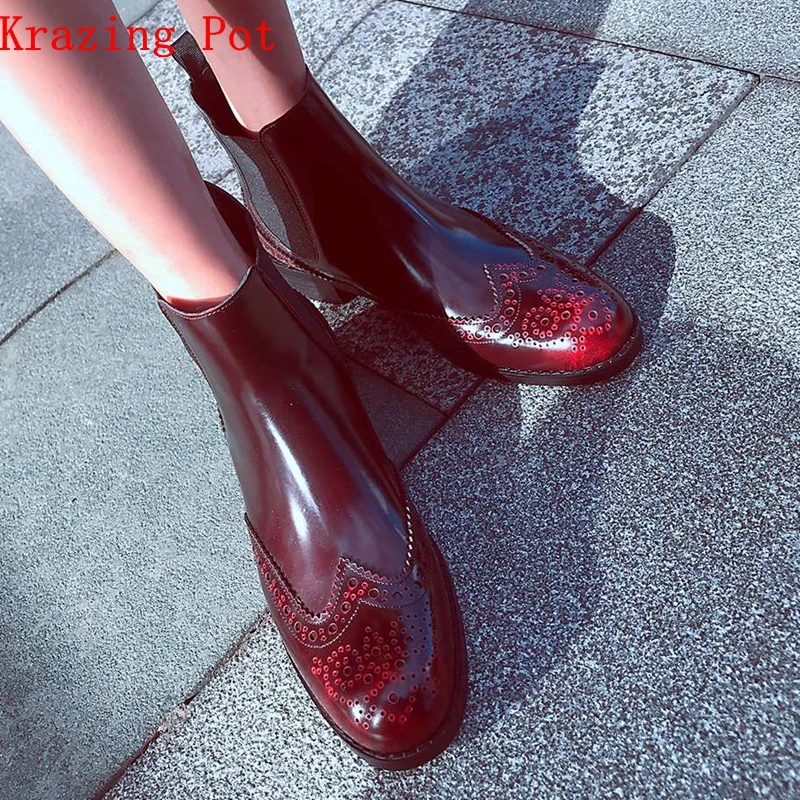 

Krazing Pot 2019 recommend genuine leather round toe streetwear square med heel gradient color oxfords Chelsea ankle boots L07