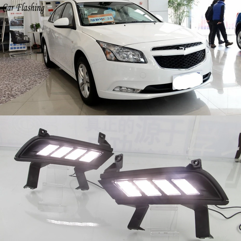 

Car Flashing 1 set LED DRL Driving Daytime Running Light Daylight with turn signal fog lamp car stlying for chevrolet cruze 2015