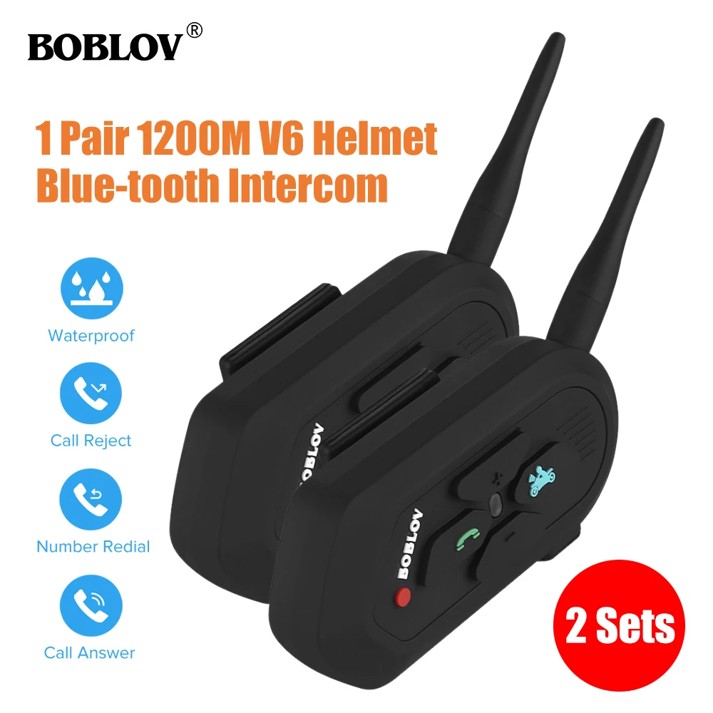 Bluetooth гарнитура Boblov V6 Pro мотоциклетная водонепроницаемая 1200 м 2 шт.|Наушники для