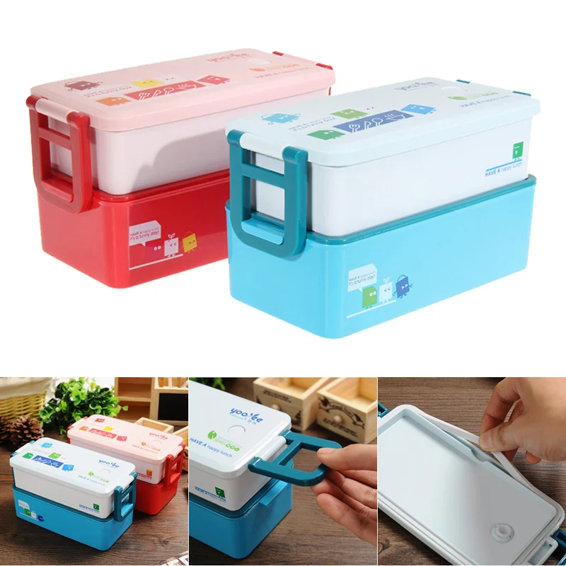 Hot Sale 2 layer Bento Lunch Box for Kids Food Container Food Tableware 850ML