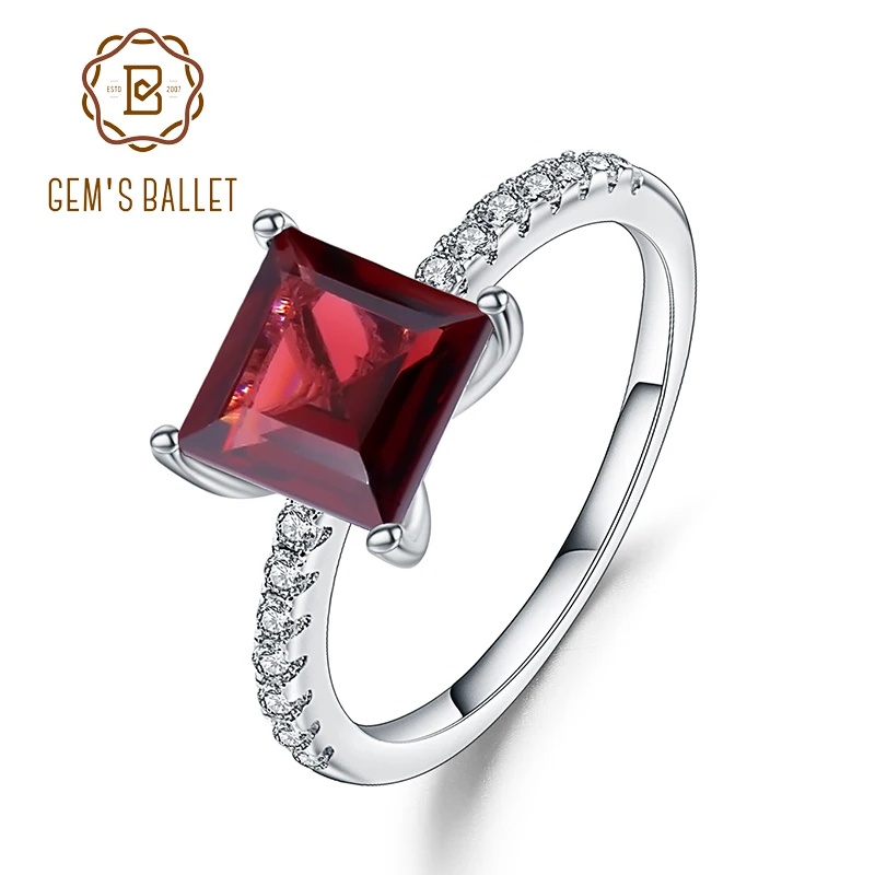 

Gem's Ballet 1.45Ct Princess Cut Natural Red Garnet Wedding Band Ring 925 Sterling Silver Solitaire Engagement Ring For Women