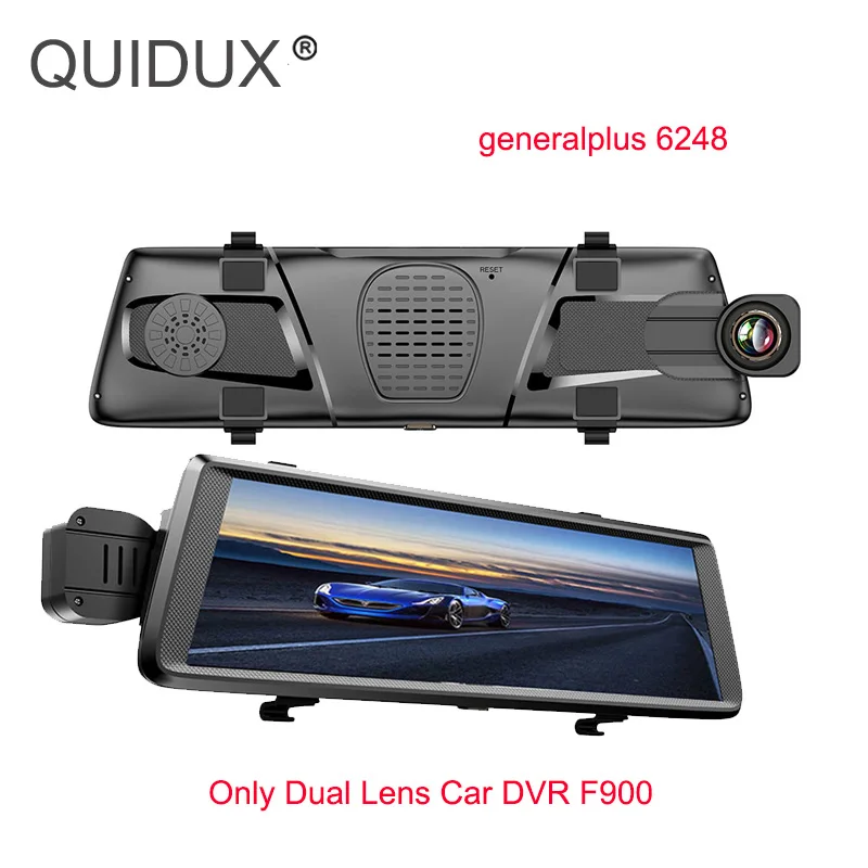 

QUIDUX 10" Full Mirror Touch Car DVR Dual Lens FHD 1080P 1:1 Split View Rearview Mirror Camera Night Vision Automobiles Dash Cam