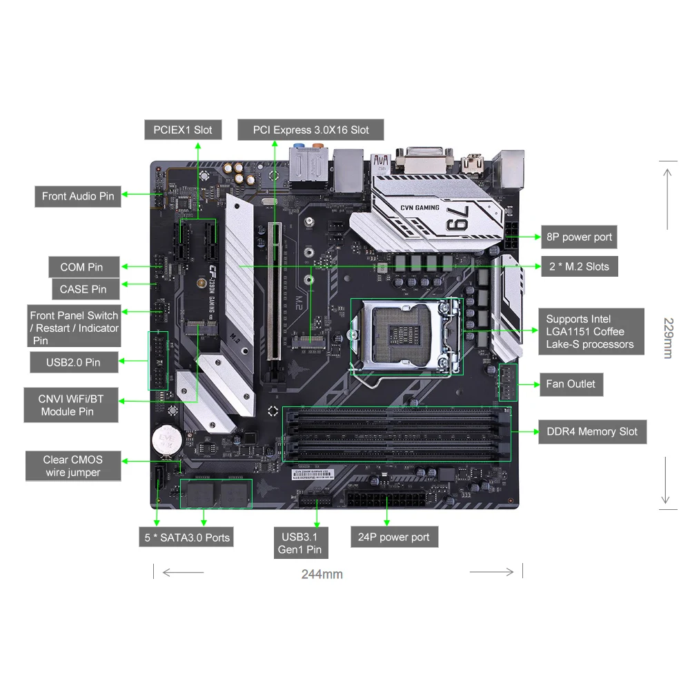 Цветная CVN Z390M игровая V20 игровая Материнская плата Intel LGA 1151 DVI HDMI mATX материнская плата PCI-E 3,0 M.2 для pc gamer