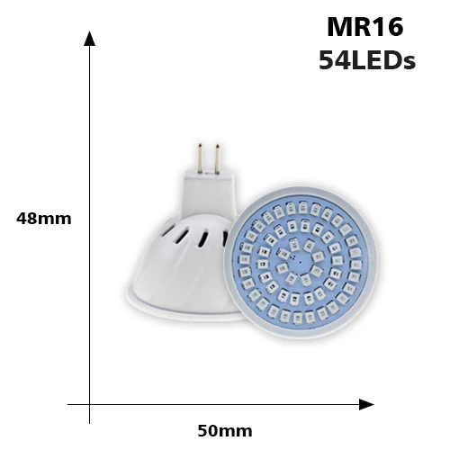 KARWEN светодиодный светильник для выращивания MR16 GU10 E27, полный спектр, лампы для выращивания растений, лампа для комнатных растений, 220 В, для выращивания растений, Гидропоника - Испускаемый цвет: MR16 54LED