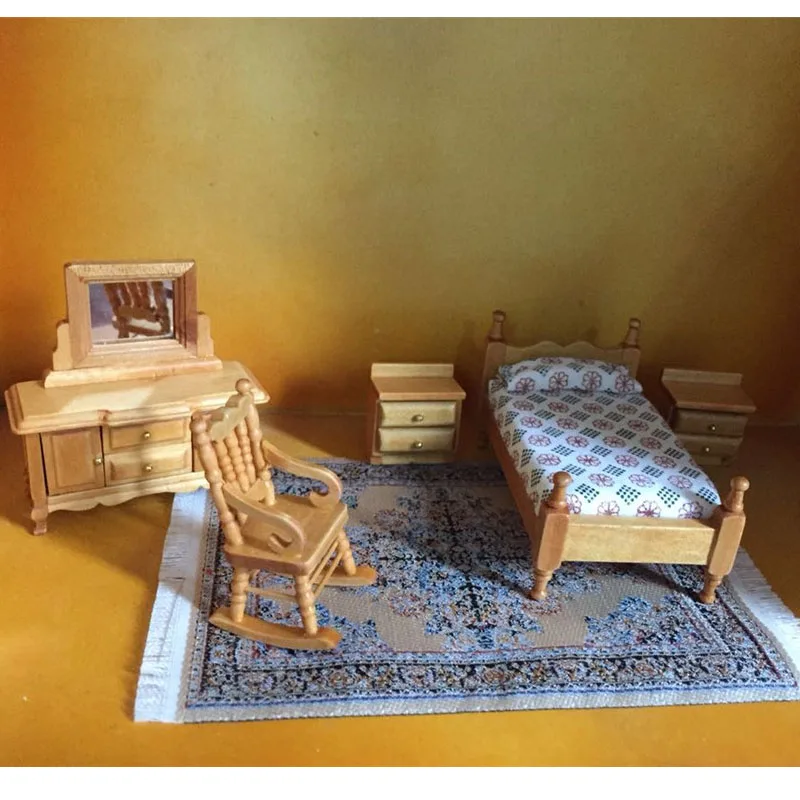 1:24 دمية أثاث لعبة خشبية مصغرة السرير كرسي دولاب نوم مجموعات مسرحية دمى لعب للأطفال الفتيات