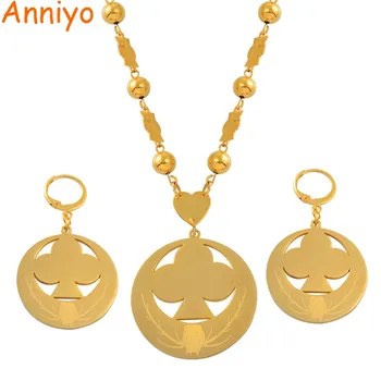

Anniyo Marshall Pendant Beads Necklaces Earrings Jewelry sets Gold Color Flower Ball Chains Micronesia Chuuk Gifts Women #066721