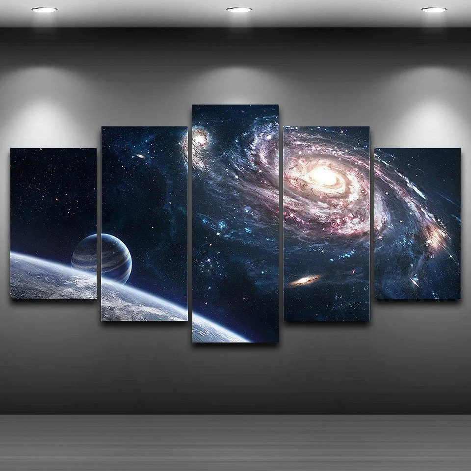 5 Pezzi HD Print Painting Outer Space Planet Modulare Immagini Moderne