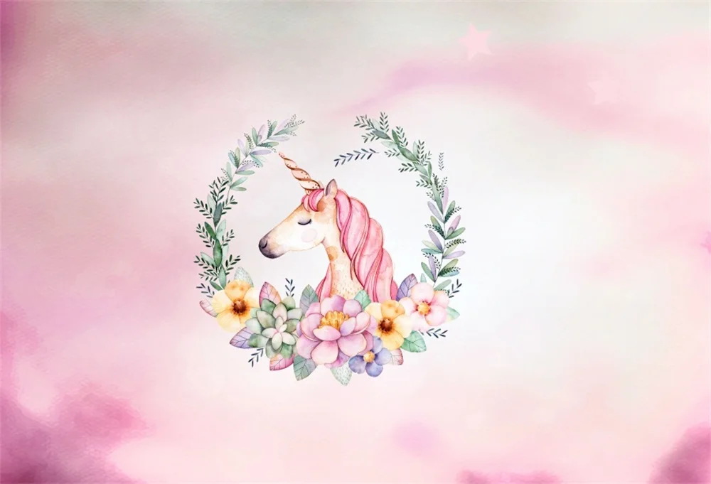 

Laeacco Cartoon Unicorn Flowers Baby Birthday Party Photography Backgrounds Customized Photographic Backdrops For Photo Studio