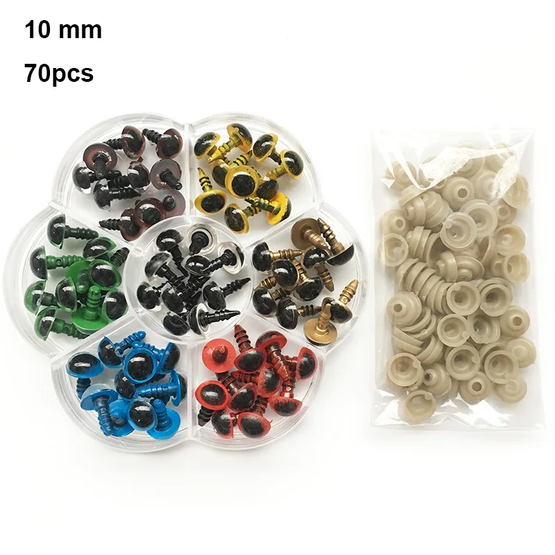 70PCS 8mm/10mm/12mm Mix 7 Colors Plastic Dolls Eyes Safety Eyes For Teddy Handmade DIY Doll Animal Puppet Craft Box With Washers 6