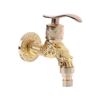

Wall Mounted Antique European Water Tap Carved Golden Decorative Garden Faucet