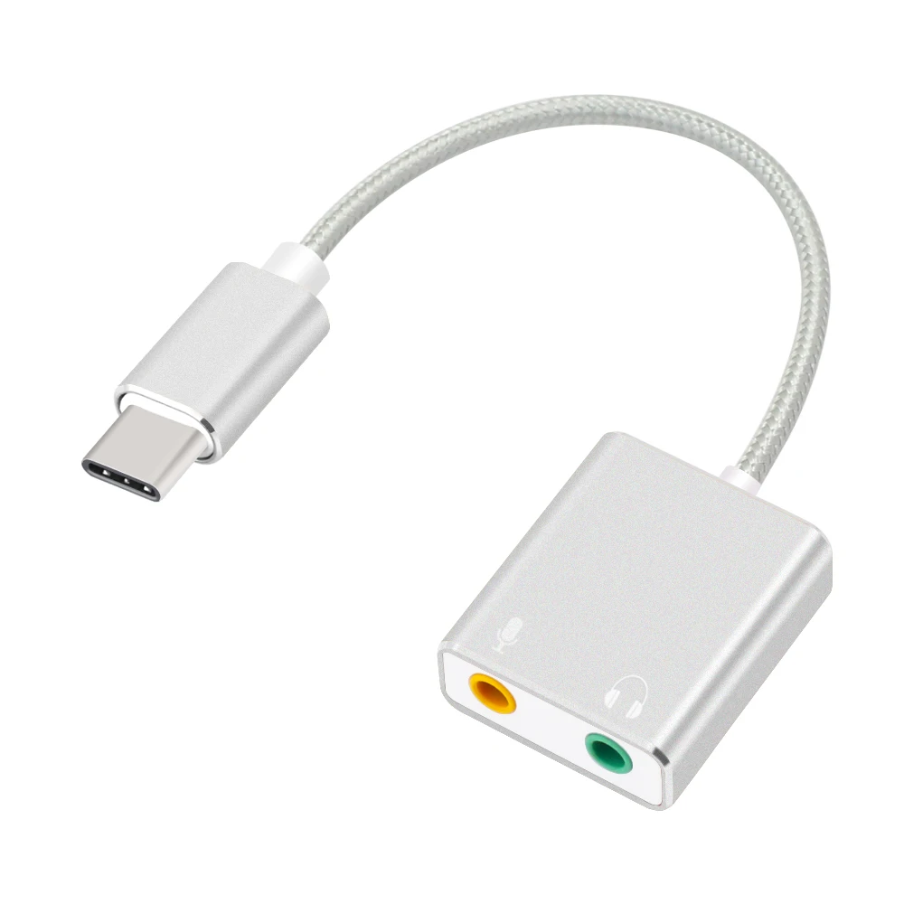 Внешняя звуковая карта USB Type C адаптер со штекером 3 5 мм для наушников и микрофона