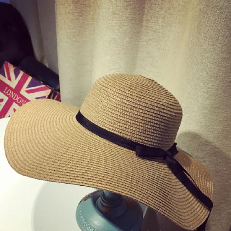 

Ccibuy 2019 Hot Sale Round Top Raffia Wide Brim Straw Hats Summer Sun Hats for Women with Leisure Beach Hats Lady Flat Gorras