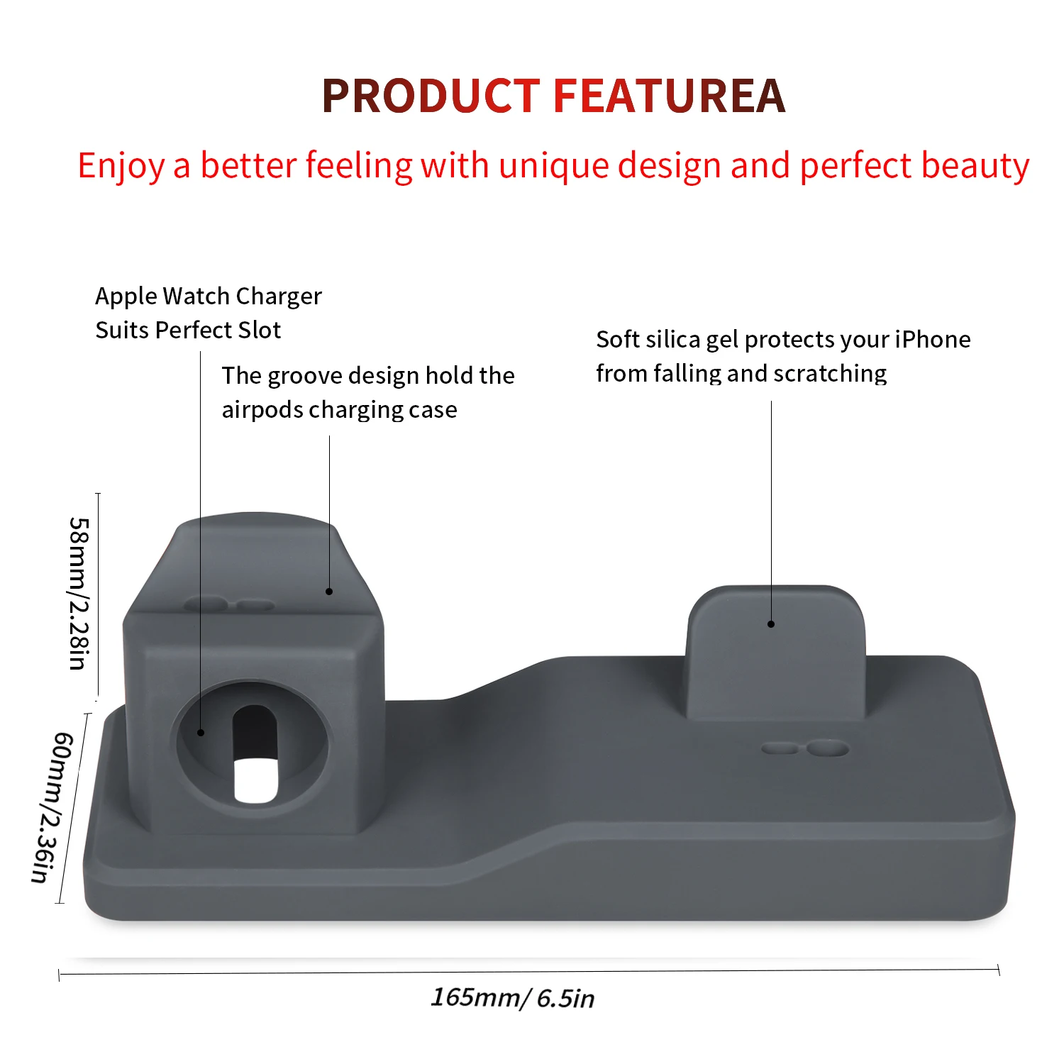 3 in 1 Charging Dock Holder For Iphone X XS Iphone 8 Iphone 7 Iphone 6 Silicone charger stand Dock Station Apple watch Airpods