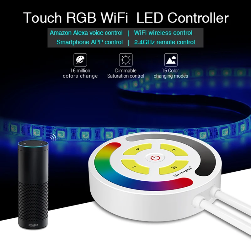 

Milight YL1 Touch WIFI RGB Led Controller Amazon Alexa voice WIFI Smartphone APP 2.4G Remote Control Timer Function DC12-24V