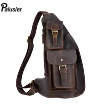 Винтажный Специальный дизайн для мужчин Crazy Horse из воловьей кожи нагрудные сумки темно-коричневый из натуральной кожи на плечо вместительная сумка на плечо модный рюкзак