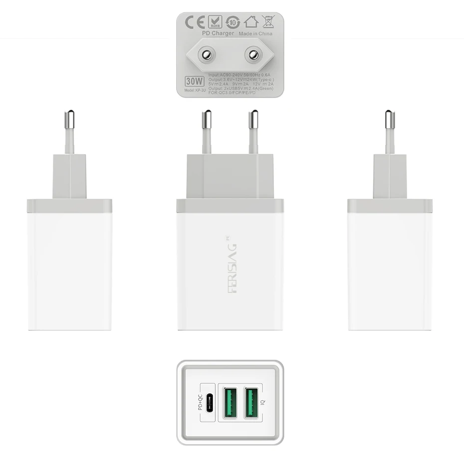 EU/US usb type C PD+ QC3.0 QC4.0 30 Вт Быстрое USB зарядное устройство для телефона Быстрая зарядка 4,0 5A USB для Mackbook Air iPhone X samsung Xiaomi