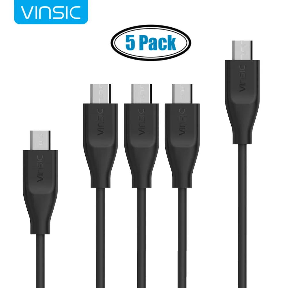 5 Pack Vinsic USB Data Sync Cable Android USB Cable USB 2.0 Male to