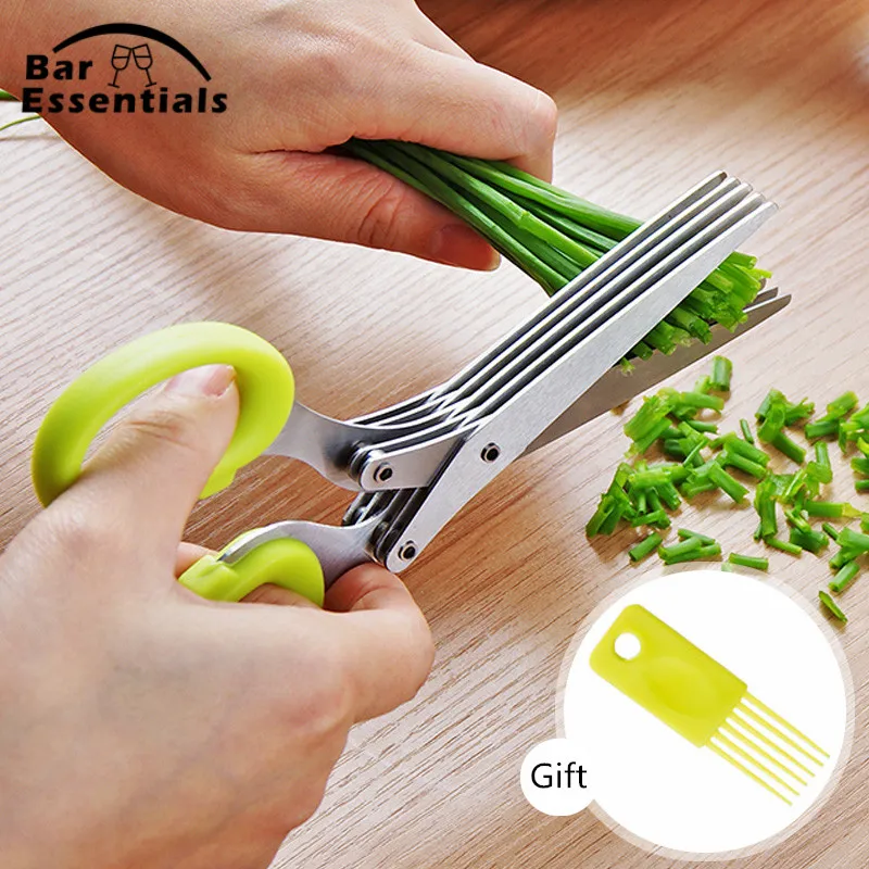 

Multi-functional Stainless Steel Kitchen Knives 5 Layers Scissors Sushi Shredded Scallion Cut Herb Spices Scissors Cooking Tools
