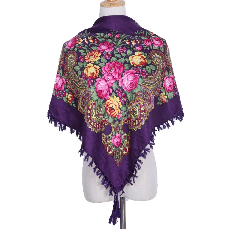 Горячая Распродажа, брендовый большой размер, квадратный шарф в русском стиле, хлопковый длинный шарф с кисточками, Весенняя зимняя шаль, Женская шаль из пашмины - Цвет: 90cm purple