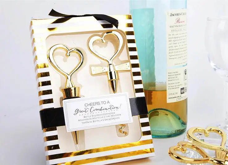 Cheers to a Great Combination Bride and Groom Heart Wine Stopper /& Corkscrew Set