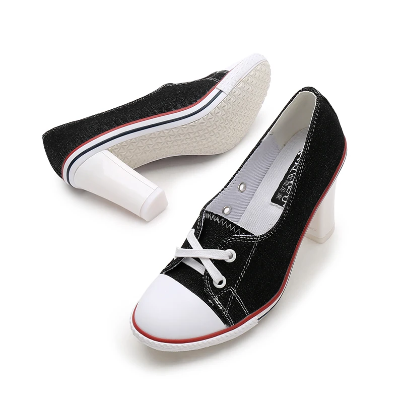 Г. Туфли-лодочки Высококачественная женская обувь из джинсовой ткани с закрытым носком парусиновая обувь для учащихся на высоком каблуке 8 см Новая женская обувь на выход размер 34-41