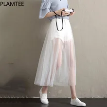 PLAMTEE новая юбка шорты для женщин Весна Лето сетка марлевые шорты поддельные две части юбка Женская высокая талия белые короткие джинсы