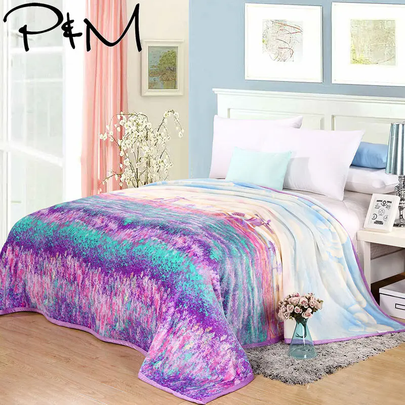 

Papa&Mima Purple Lily Print thin Throw Blankets coral fleece Plaids multisize Bedsheet multifunctional bedspread