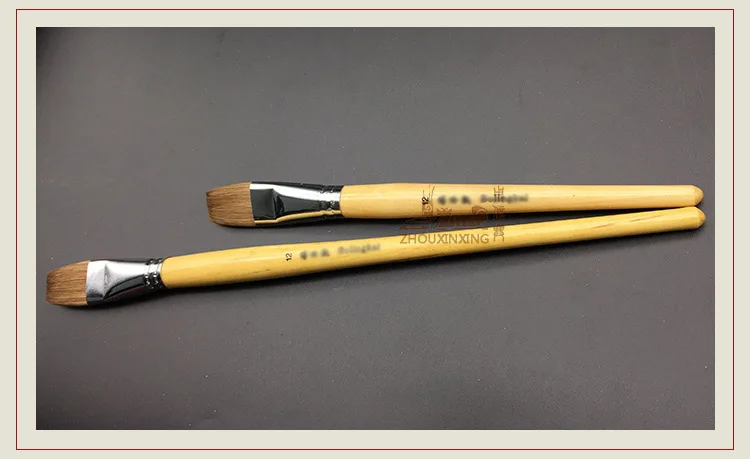 Zhouxinxing Акварельная Ручка Кисть ласка для волос плоская Пиковая ручка для рисования Деревянный Цветной Стержень Длинные Короткие 2 шт Краска Акриловая кисть для рисования