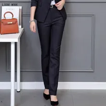 Офисные женские деловые формальные брюки для женщин с высокой талией Прямые брюки OL Карьера Работа низ размера плюс полосатый костюм брюки