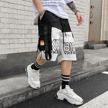 Для мужчин лето Цвет Лоскутные улица панк в стиле хип-хоп шорты с множеством карманов ленты уличной человек винтажные повседневные короткие штаны-шаровары