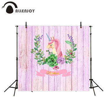 

Allenjoy photography backdrop Purple Wooden Wreaths Unicorn Golden Birthday background newborn original design for photo studio