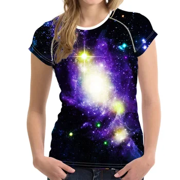 

FORUDESIGNS Cool Galaxy Space Prints Women T Shirt Summer Short Sleeve 3D Top Tees Sim Fit Tee Shirt for Ladies Female Funny Tee