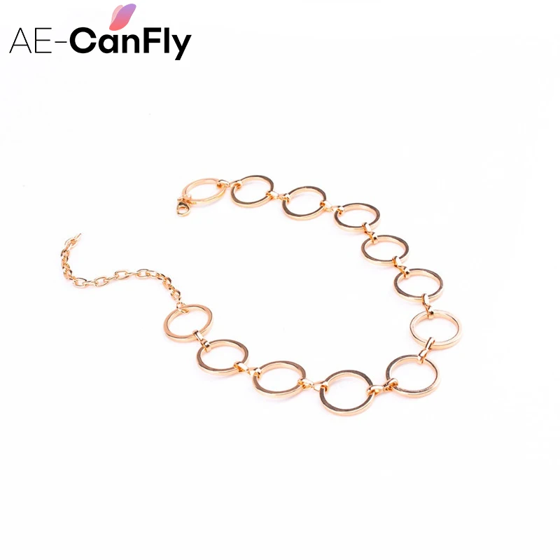 

AE-CANFLY Fahsion Gold Silver Color Circle Chain Link Chokers Bib Collar Women Necklace 2L1016