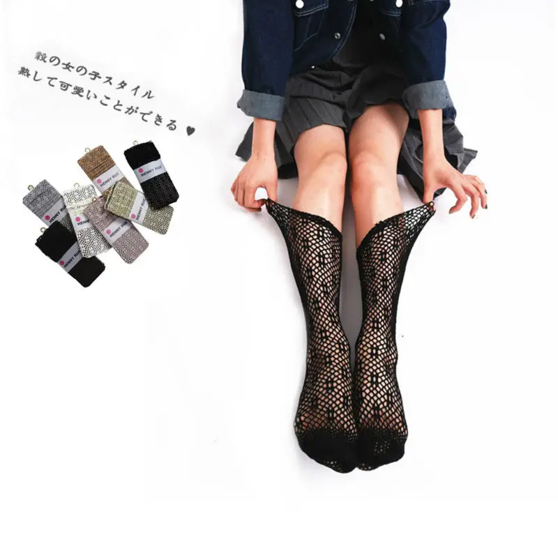 

New Fashion Japanese Sexy Fishnet Lace Socks Retro Women Solid Hollow Thin Knee Socks Female Calcetines Mujer Nylon Mesh Socks