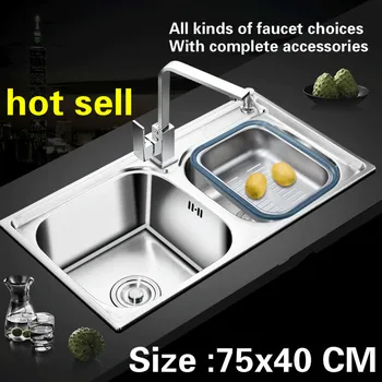 Price Free Shipping Kitchen Sink 0.8 Mm Food Grade 304 Stainless Steel Double Groove Hot Sell 75x40 CM